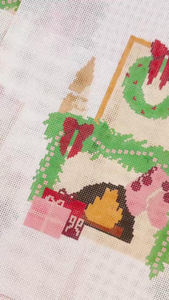 Hand Painted Christmas Fireplace Needlepoint Canvas 8” Needlepoint Canvas 18 Mesh  Needlepoint Canvas Christmas Hand Painted