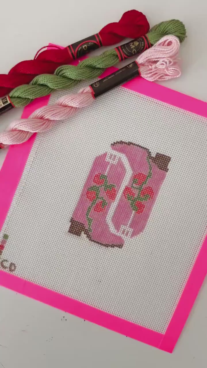 Hand Painted Strawberry Cowgirl Boot 3” Needlepoint Canvas 18 Mesh southern Needlepoint Canvas Boot Hand Painted