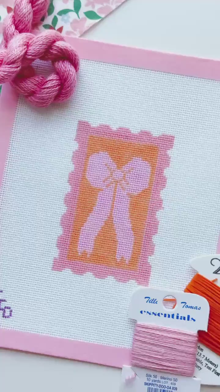 Pink Bow Needlepoint Canvas, 18 Mesh 2”x4” Design, Coquette Stamp Needlepoint Canvas, Bow Stamp Needlepoint Canvas