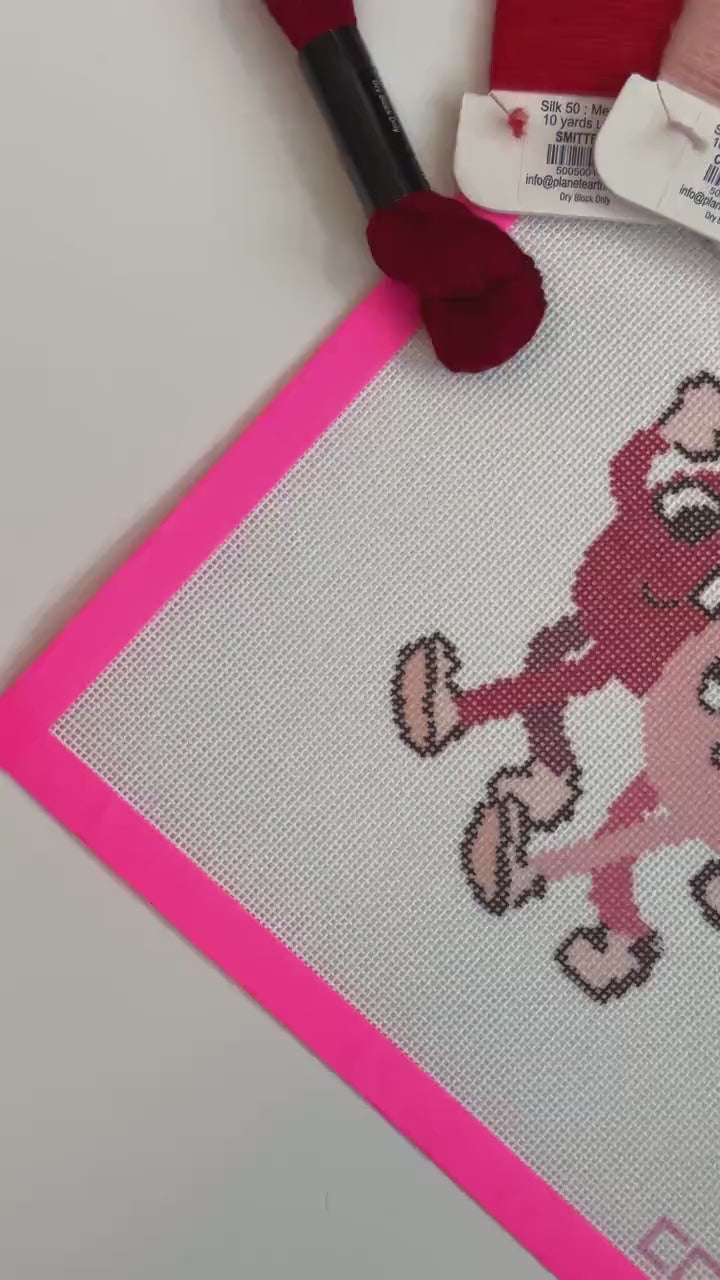 Retro Cherry Buddies Needlepoint Canvas Hand Painted, Cherry 18 Mesh 5" Design Needlepoint Canvas, Modern Needlepoint Canvas