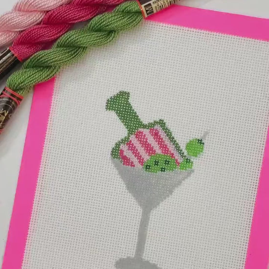 Hand Painted Pickleball Martini 3.5” Needlepoint Canvas 18 Mesh Pickleball Needlepoint Canvas Cocktail Hand Painted