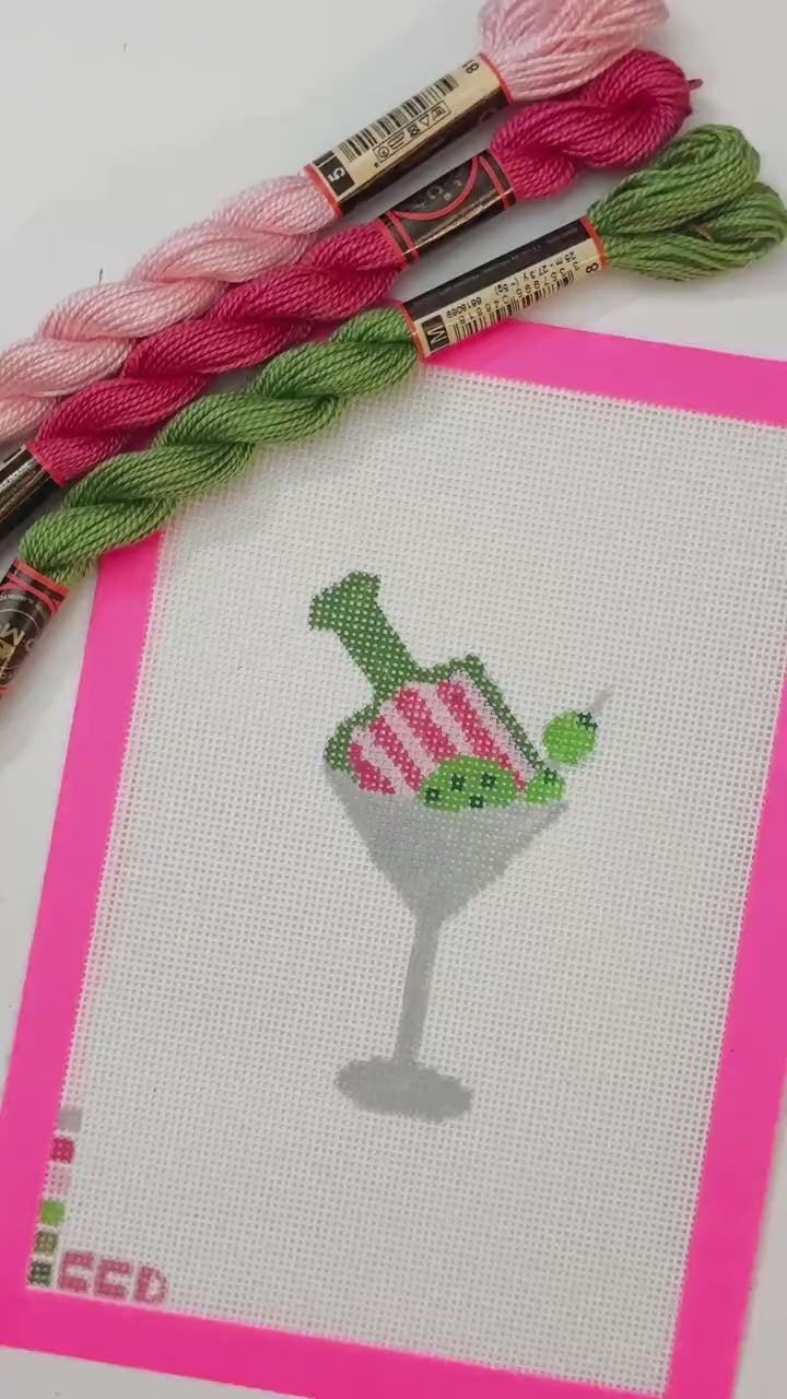 Hand Painted Pickleball Martini 3.5” Needlepoint Canvas 18 Mesh Pickleball Needlepoint Canvas Cocktail Hand Painted