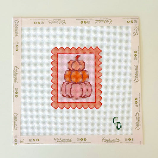 Stacked pink and orange pumpkins 13 mesh hand-painted needlepoint canvas